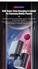 كابل USB PD 45W لهاتف Samsung Galaxy S24 S23 S22 S21 Ultra Plus A53 A54 5G كابل شحن سريع USB C تاريخ الشحن ملحقات الأسلاك