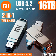 محرك أقراص فلاش Xiaomi 16 تيرابايت USB 3.2 عالي السرعة لنقل USB Type-c 2 في 1 8 تيرابايت 16 تيرابايت OTG Pendrive قرص فلاش مقاوم للماء للكمبيوتر