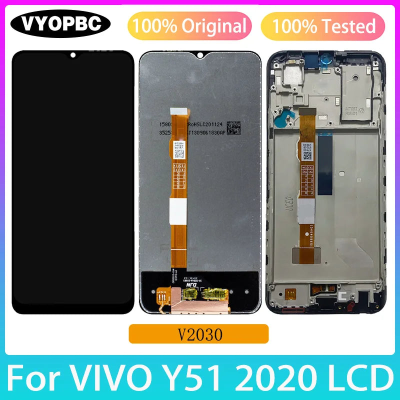 For VIVO Y51 2020 December Original LCD Display With Frame Panel Digitizer Assembly Repair Replacement Parts Touch Screen