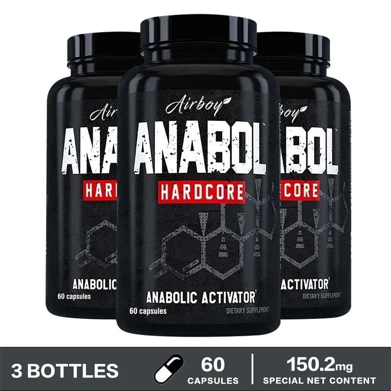Airboy Anabol Hardcore supplement bottle set of 3, 60 capsules each, black jars