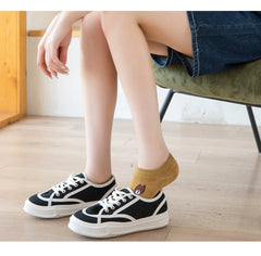 5/10 Pairs of WOMEN and MEN Cotton Socks, Casual Breathable Short Socks, and Girls' Cartoon Bear Low Cut Ankle Boat Socks