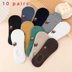 5/10 Pairs of WOMEN and MEN Cotton Socks, Casual Breathable Short Socks, and Girls' Cartoon Bear Low Cut Ankle Boat Socks