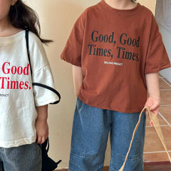 2024 Summer Fashion Loose Girl Children Letter Print T-shirt Boy Baby Cotton Short Sleeve Tees Kid Casual Tops Toddler Clothes