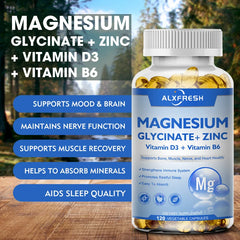 Magnesium Glycinate 500mg Capsules High Absorption with Zinc,Vitamin D3 B6 Support Dietery Supplement Stress & Anxiety Relief