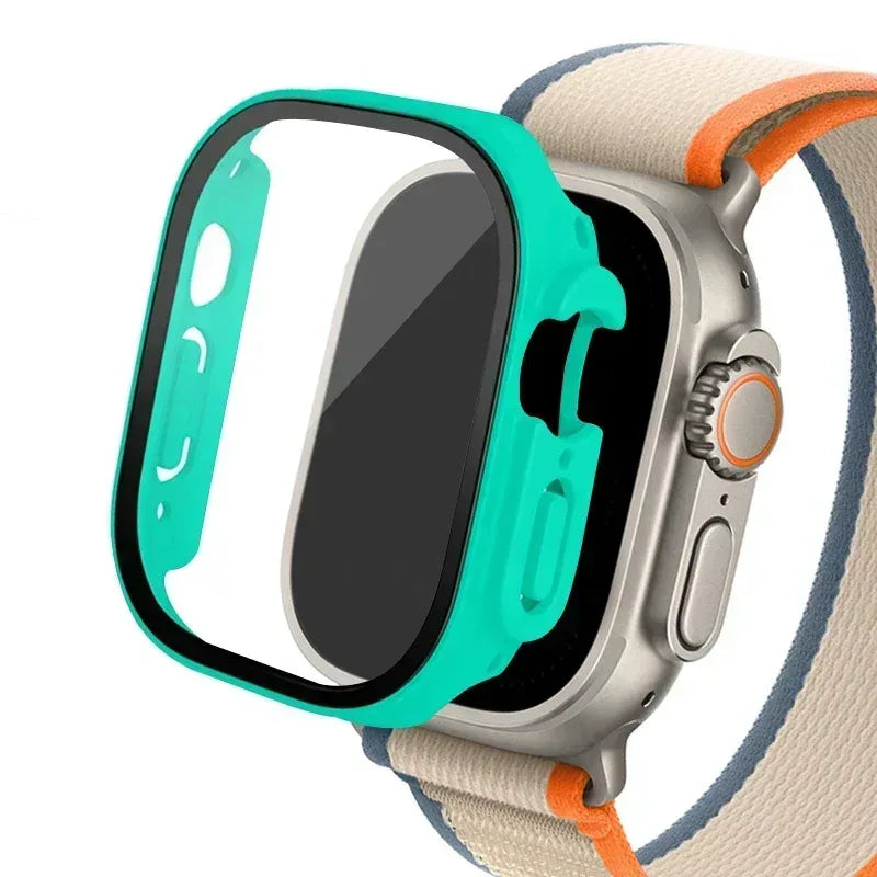 49mm Apple Watch screen protector case, teal bumper, clear tempered glass