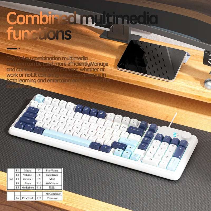 Wired Keyboard - Silent Red Switches, Ergonomic Design, Color-Blocked Keycaps, for Gaming/Office with Control Knob