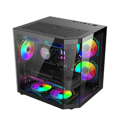 علبة كمبيوتر سطح المكتب Power Train Star Realm M-ATX بدون أعمدة، زجاج ثلاثي الجوانب، إطلالة بانورامية على البحر، غرفة 240، تبريد مائي
