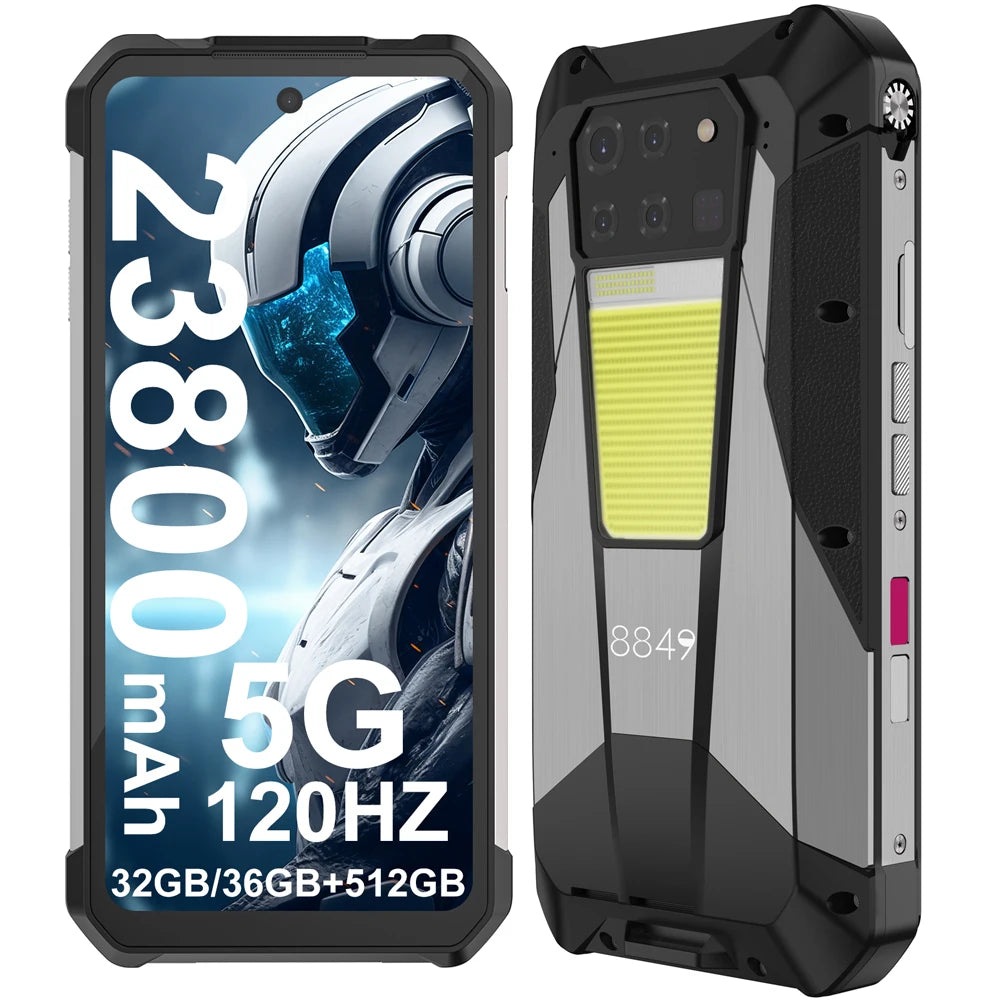 هاتف Unihertz Tank 3 Pro 8849 مع جهاز عرض 100 لومن 5G، ذاكرة وصول عشوائي (RAM) سعة 32 جيجابايت/36 جيجابايت، ذاكرة قراءة فقط (ROM) سعة 512 جيجابايت، بطارية 23800 مللي أمبير/ساعة، كاميرا 200 ميجابكسل، بلوتوث 5.3، NFC