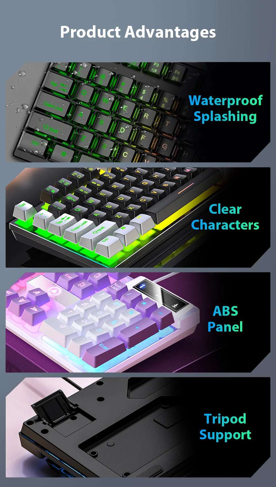 K500 Keyboard Mixed Color White Pink Keycaps 104 Keys Wired Gaming Keyboard for Laptop PC
