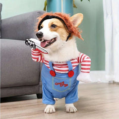 Halloween Pet Dog Clothes Transformed Pet Apparel and Wig for Holiday Party Pet Supplies Funny Bloody Doll With Knife Dog Costum