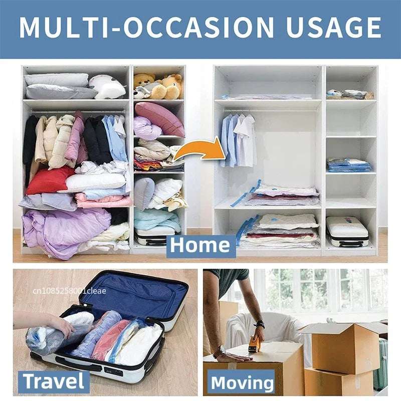 1-8PCS Vacuum Bag and Pump Cover for Clothes Storing Large Plastic Compression Empty Bag Travel Accessories Storage Container