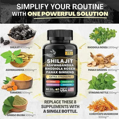 Shilajit 9000 Panax Ginseng South African Drunken Solanum, Rhodiola, Turmeric, Ginkgo, Urticata, Cordyceps, Mushroom