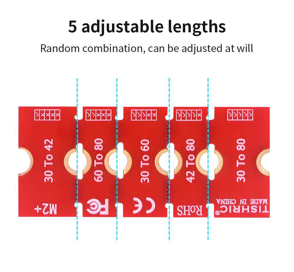 TISHRIC M.2 NGFF NVME SSD Extension Board Adapter 2230 2242 2260 2280 M2 Length Extend Adapter Bracket Card 5 Adjustable Lengths