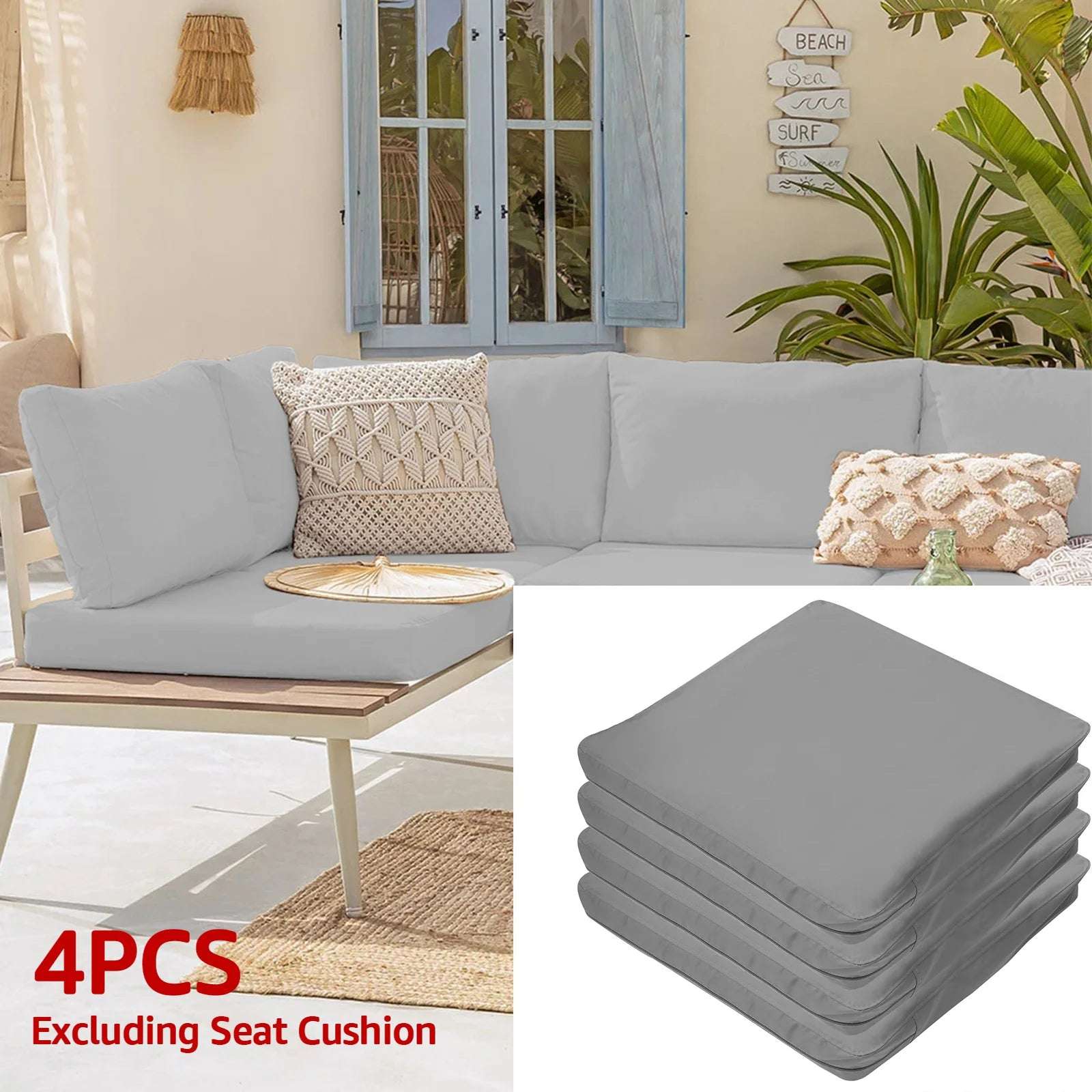 4Pcs Patio Cushion Cover 24×24in Waterproof Sofa Seat Cushion Covers Replacement Elastic Protector Minimalist Outdoor Cushion