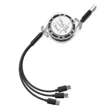 3-in-1 Telescopic USB Fast Charging Cable for iPhone 15/Samsung S23/Huawei, Type-C & Android Phone, 3A Nylon-Braided Durable Cha