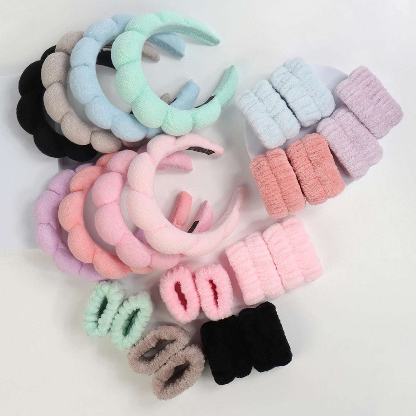 3 件套时尚 Microfiber Washing Wristbands Scrunchies Puffy Headband Spa Bubble Headband for Washing Face Makeup Shower Skincare