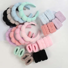 3 件套时尚 Microfiber Washing Wristbands Scrunchies Puffy Headband Spa Bubble Headband for Washing Face Makeup Shower Skincare