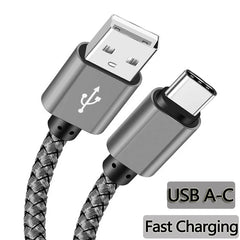 كابل بيانات نايلون شاحن سريع USB A إلى كابل شحن من النوع C لهاتف Huawei Samsung Android TypeC جهاز شحن 1 متر 2 متر 3 متر