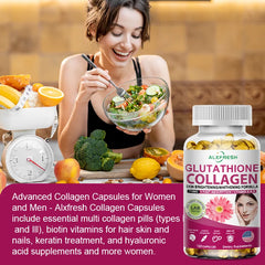 Alxfresh Collagen Peptide Glutathione Biotin Hyaluronic with Complex Vitamins Capsules - Dietery Supplement Gluten-Free
