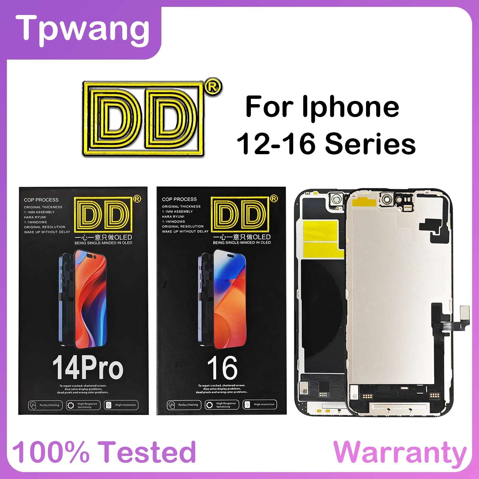 DD 16PM OLED Display For iPhone 13 13Pro 13Promax LCD Display Touch Screen Digitizer For XS MAX 14 14Plus 14Pro 15 16E Soft/Hard