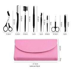8-piece eyebrow grooming kit with eyebrow shaper, eyebrow pencil, and tweezers for women and men, complete set