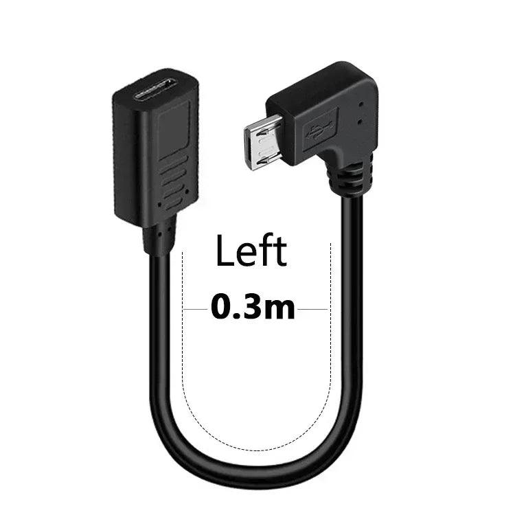Left-angle USB-C to Micro-B OTG cable, 0.3 m, black