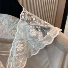 Women Shrugs Lace Hollow Out Female Summer Casual All-match Shawls Simple Scarf-collar Sleeveless Knitted Tops Korean Style Chic