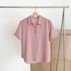 Ele Chiffon irt ort Sve Summer New Loose Collar  Ne White Top Women's Faion Commute Sle Straight Cut