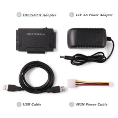 محول محرك الأقراص الصلبة SATA/IDE إلى USB 3.0 لمحول محرك الأقراص الصلبة العالمي 2.5/3.5 بوصة IDE SATA HDD SSD مع محول طاقة 12 فولت 2 أمبير