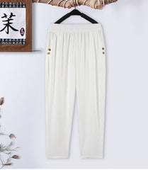 Summer plus size Stretch Harem Pants Mother Thin Summer Baggy Pantalones Women  Casual Button High Waist Trousers