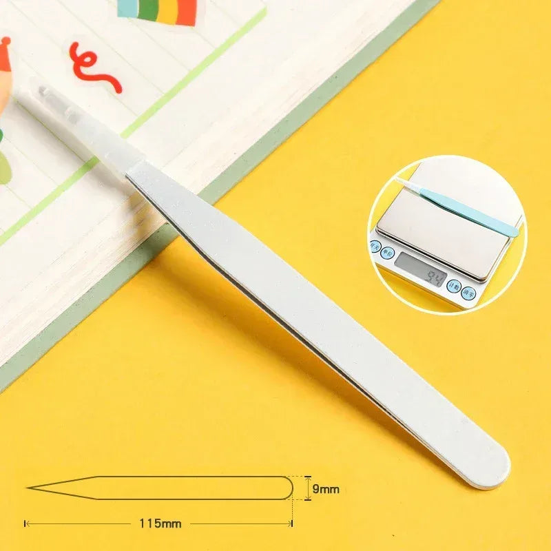 Stainless steel curved tweezer with silver handle and tapered pointed tip