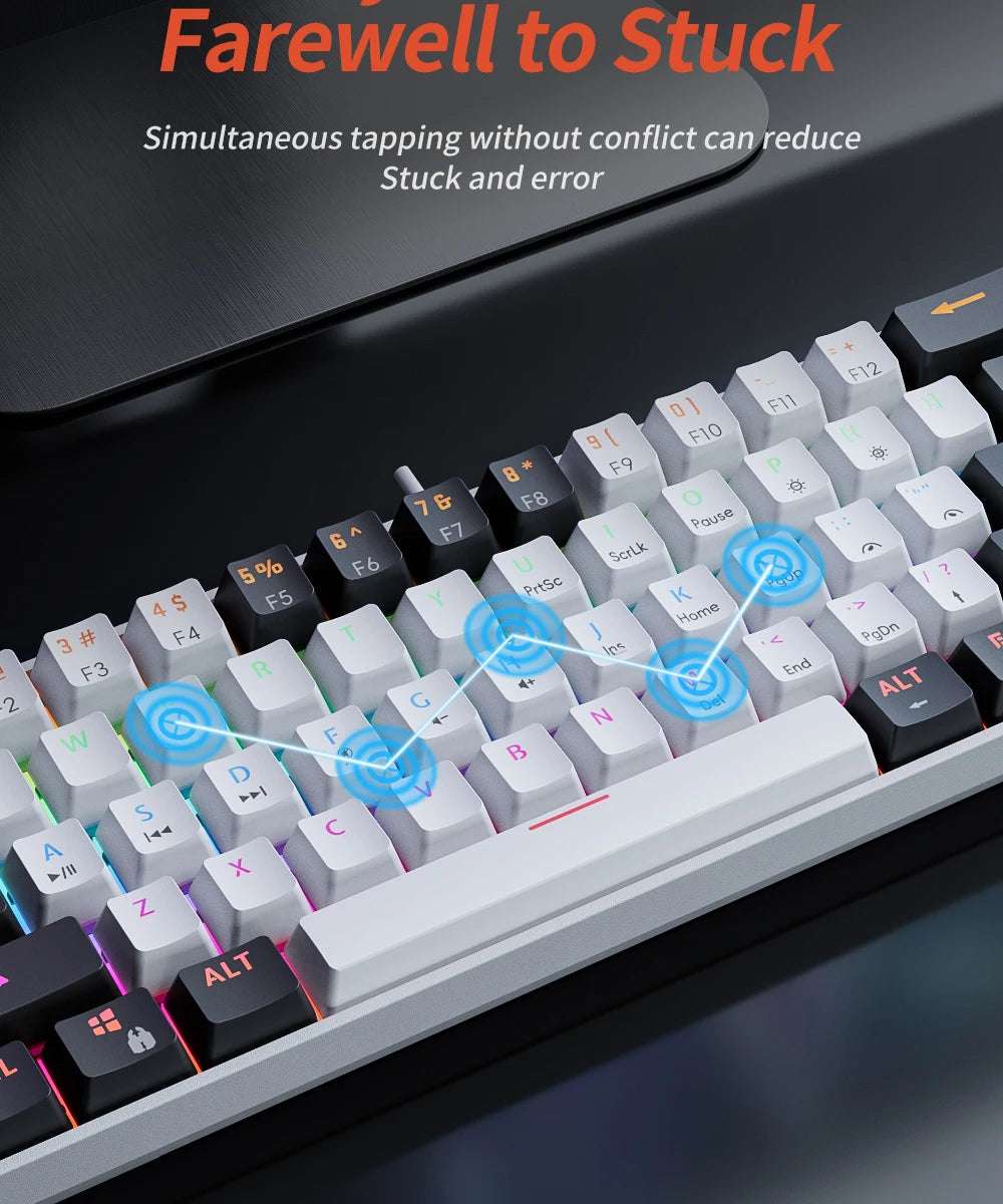 MUCAI MK61 RGB Backlit Gaming Mechanical Keyboard 61-Key Red Switch Wired Detachable Cable USB Interface Hot Swappable