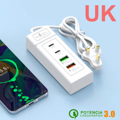 موزع محطة شاحن الطاقة بمقبس USB 5 فولت و4 أمبير USB TYPE C 3.0 شاحن سريع قابس شحن الهاتف مقبس USB كهربائي للولايات المتحدة والاتحاد الأوروبي