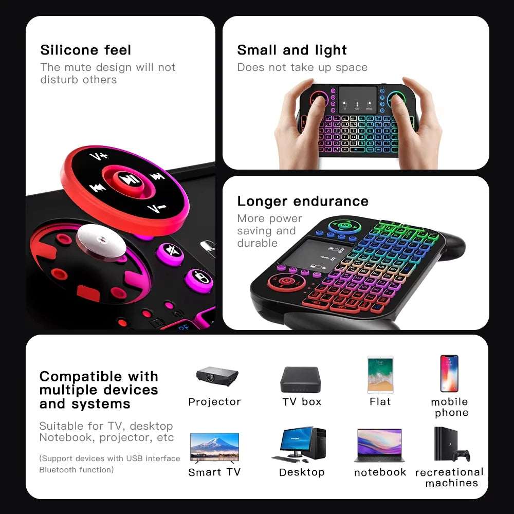 2.4G Wireless Keyboard with Touchpad RGB Backlit Keyboard Rechargeable Mini Keyboard Bluetooth 5.0 Keyboard for Android TV Box