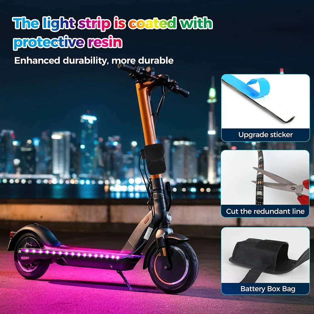 RGB Led Strip Lights for Scooter and Bicycles Safety Warning Lights, Battery Powered Lights for Night Riding Outdoor Racing