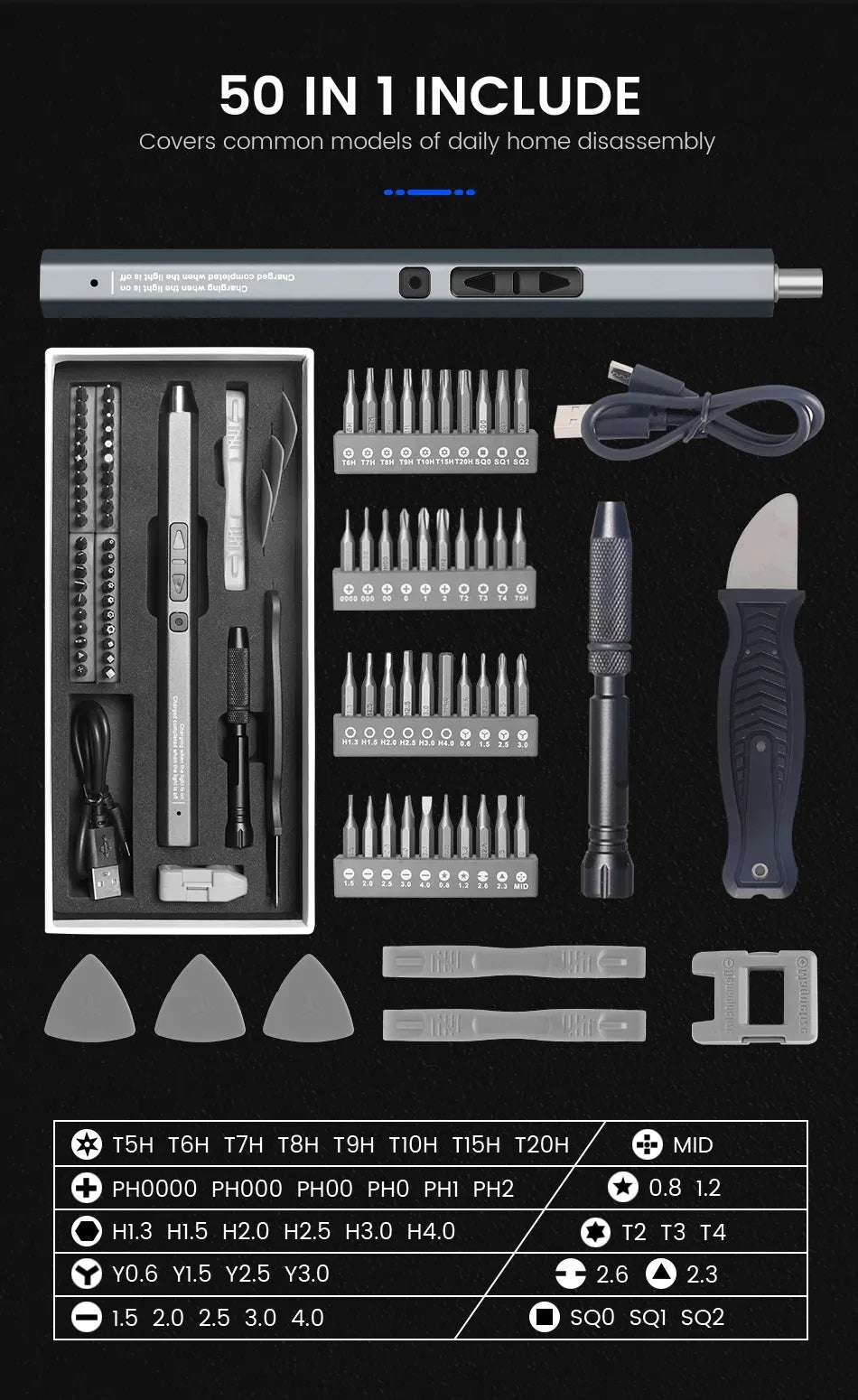 Cordless Electric Screwdriver Set 12/39/50 in 1 Precision Power Tool Magnetic Screw Driver Bit Fast Charging Repair Tool Kit