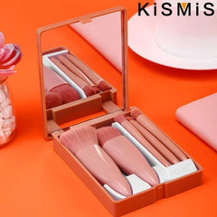 5Pcs Portable Makeup Brush Set with Mirror Box Eyeshadow Blush Brush Travel Cosmetic Brushes