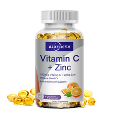 Alxfresh Vitamin C with Zinc for Hair Skin Nails and Brain Heart Health Supports Cellular Level Defense Immune System Booster