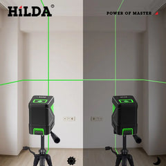 HILDA 2 Lines Laser Level Self Levelling Green Beams Laser Horizontal Vertical Cross Line Mini Laser Level