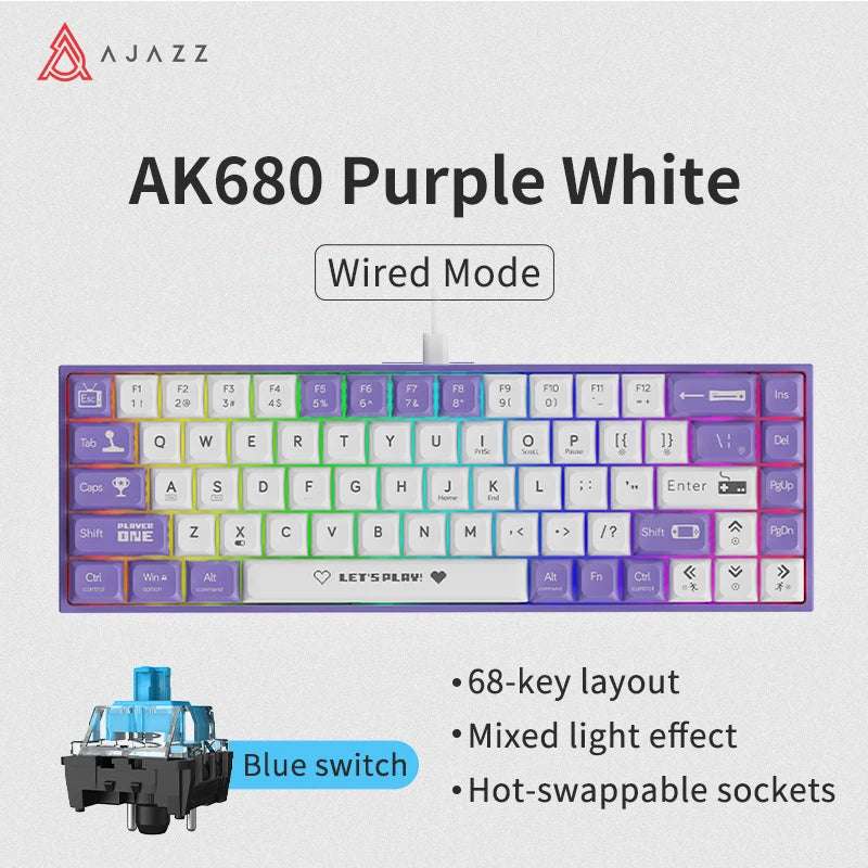 AJAZZ AK680 wired mechanical gaming keyboard double-pin keycap 68-key full-key hot-swappable mixed color lighting effect