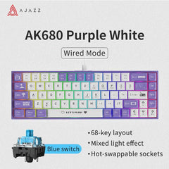 AJAZZ AK680 wired mechanical gaming keyboard double-pin keycap 68-key full-key hot-swappable mixed color lighting effect