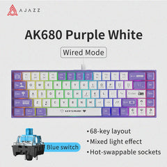 AJAZZ AK680 wired mechanical gaming keyboard double-pin keycap 68-key full-key hot-swappable mixed color lighting effect