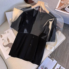Ele Bla Bubble Sve irt Women's Summer Thin Korean Sle Square Collar Doll irt ort Sve Lace Snowflake Design