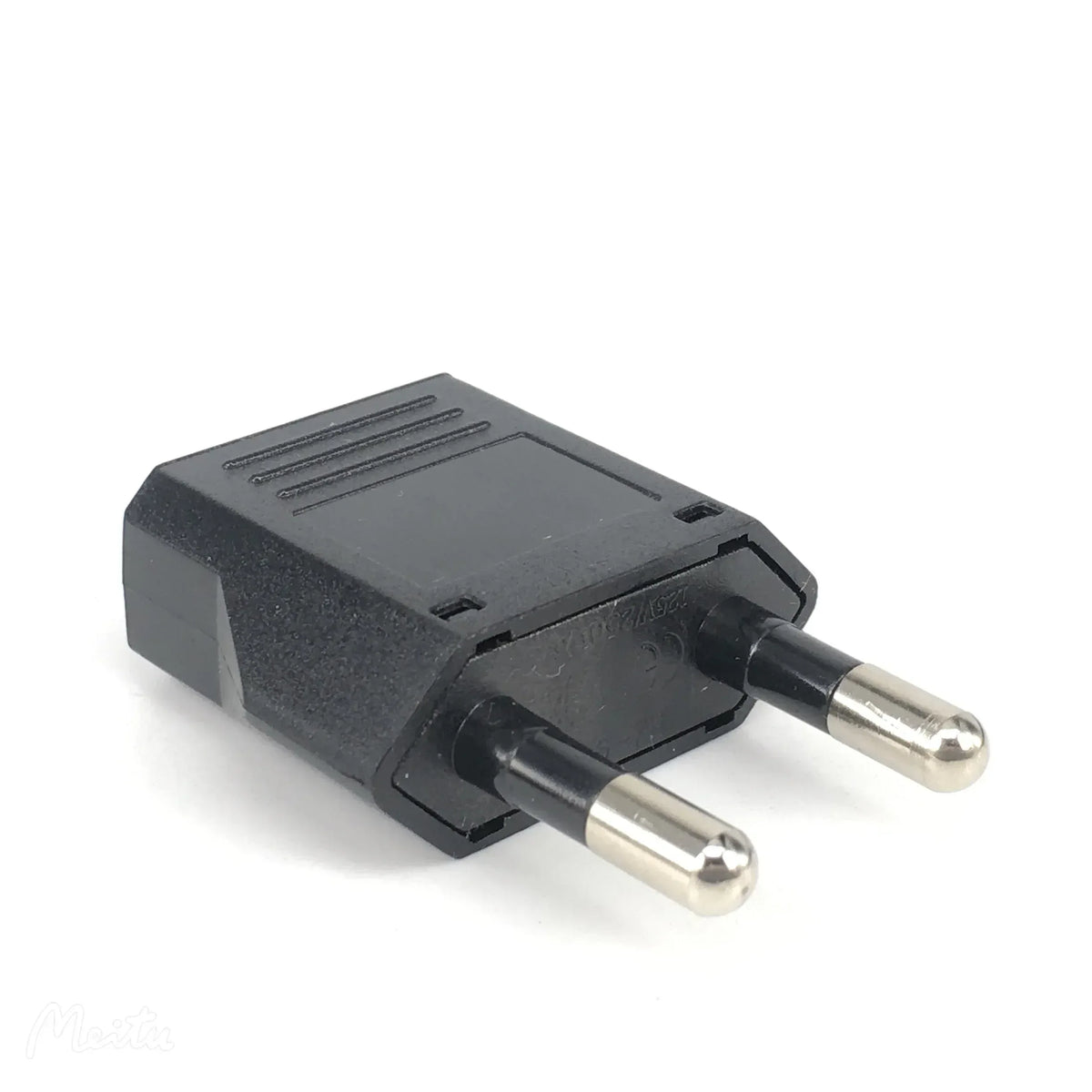 US-to-EU power plug adapter, dark, two-prong plug
