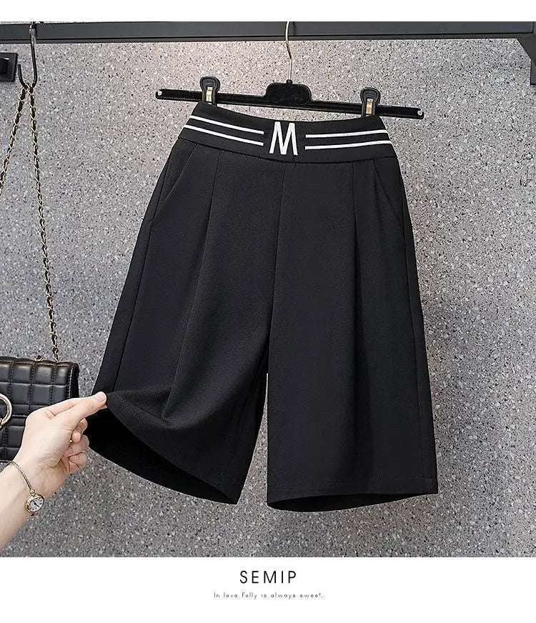 High Waist Straight Leg Elastic Women's Seven-Foot Pants Casual Outdoor Wear Summer Slimming Spor Wide Leg orts