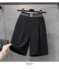High Waist Straight Leg Elastic Women's Seven-Foot Pants Casual Outdoor Wear Summer Slimming Spor Wide Leg orts