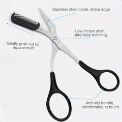 1pc Comb Eyebrow Scissors Professional Precision Eyebrow Trimming Scissors Hair Removal Beauty Tools。