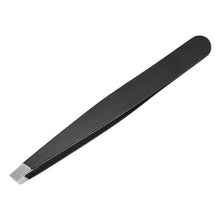Black eyebrow tweezer with silver slanted tip