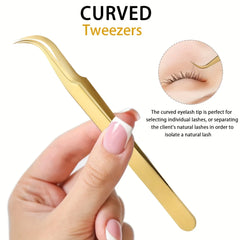 High Precision Lash Tweezers Set - Includes 3 Stainless Steel Eyelash Tweezers for Classic Individual and Volume Lash Extensions