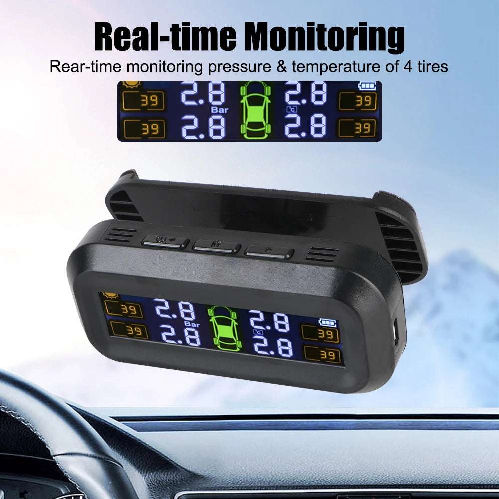 Tire Pressure Monitoring System Temperature Warning New C External Battery Version Sensors Solar TPMS Car Tyre Pressure Monitor